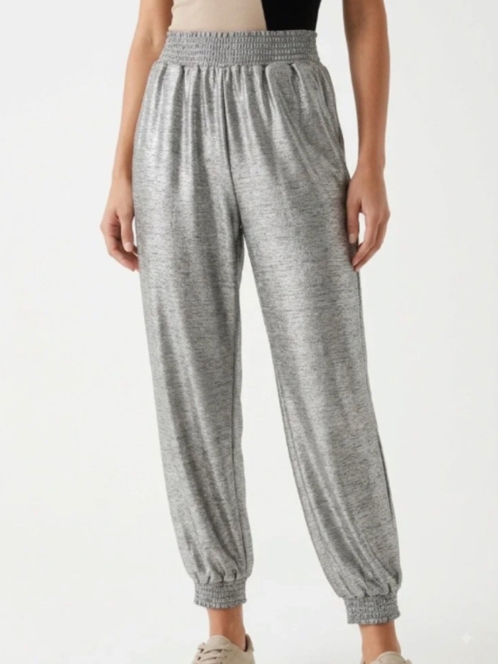 Anthropologie Melora Silver Metallic Joggers